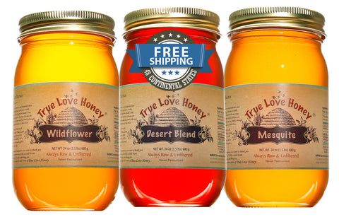 SUMMER 3 PACK (pint jars) Desert Blend, Wildflower, and Mesquite Honey [4.5 pounds of honey]
