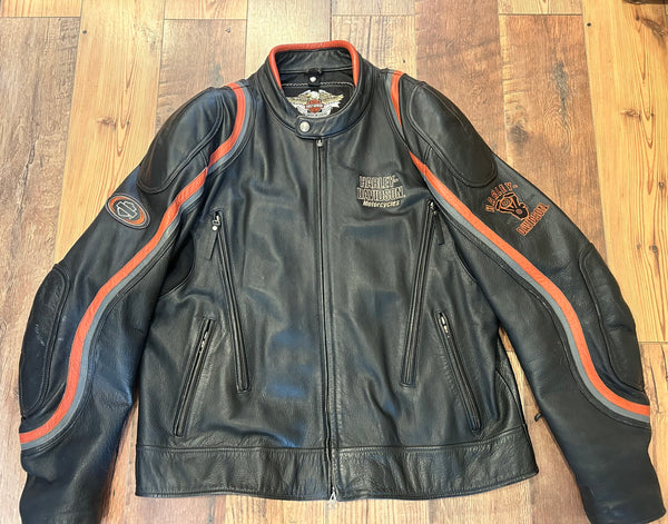 Vintage 2006 Harley-Davidson Black & Orange Leather Motorcycle Jacket – Men’s 2XL 2006 05