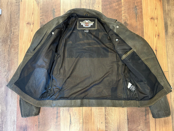 Harley-Davidson Vintage Distressed Leather Motorcycle Jacket – Men’s XL – #97111-09VM