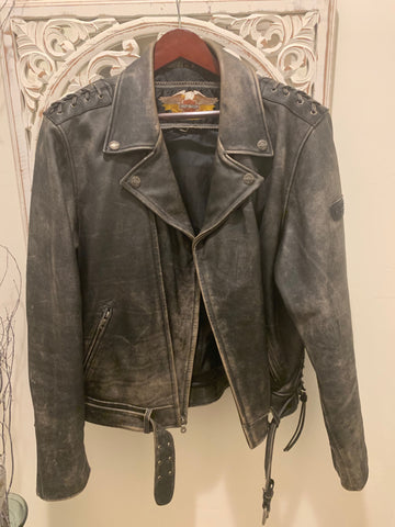 Harley Davidson Corral Distressed Black Leather Jacket (97001-04Vm) Men's Xl