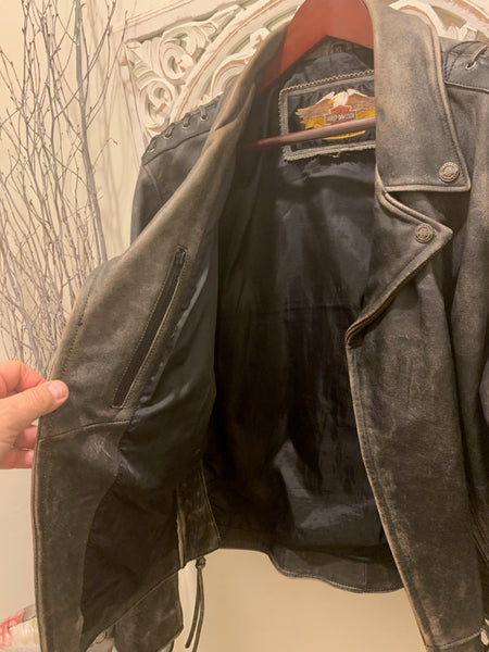 Harley Davidson Corral Distressed Black Leather Jacket (97001-04Vm) Men's Xl