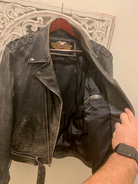 Harley Davidson Corral Distressed Black Leather Jacket (97001-04Vm) Men's Xl