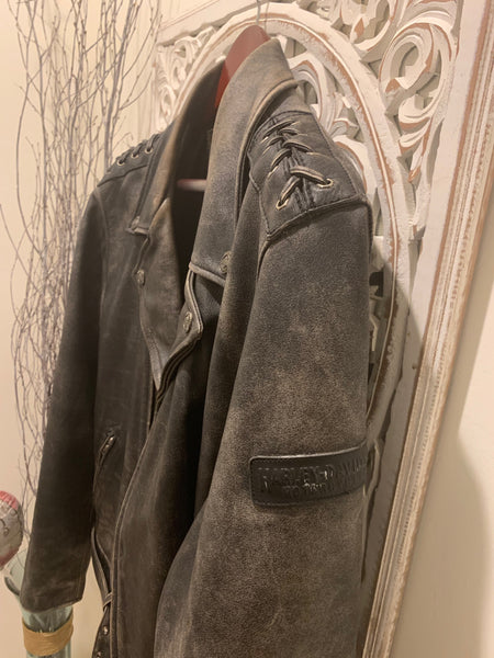 Harley Davidson Corral Distressed Black Leather Jacket (97001-04Vm) Men's Xl