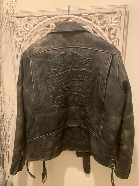 Harley Davidson Corral Distressed Black Leather Jacket (97001-04Vm) Men's Xl