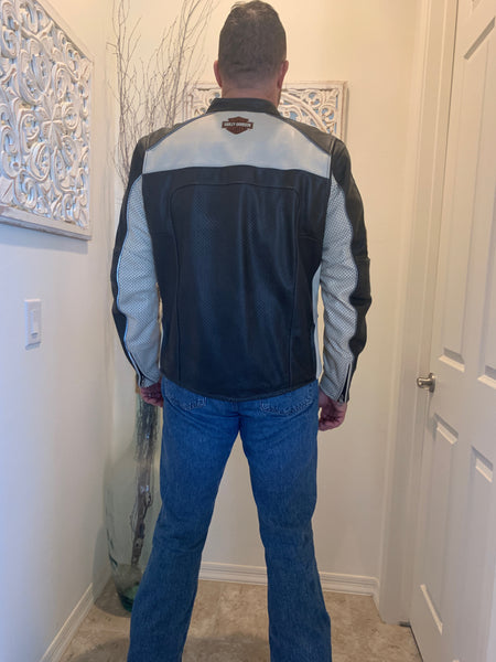 Harley Davidson Men REGULATOR Perforated Off-white Leather XL Jacket 97168-13VM