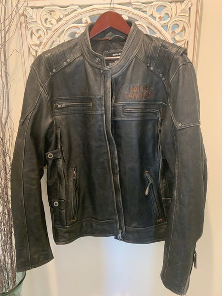 Harley Davidson Mens MAGNUM Triple Vent Black Leather Jacket L XL XLT ...