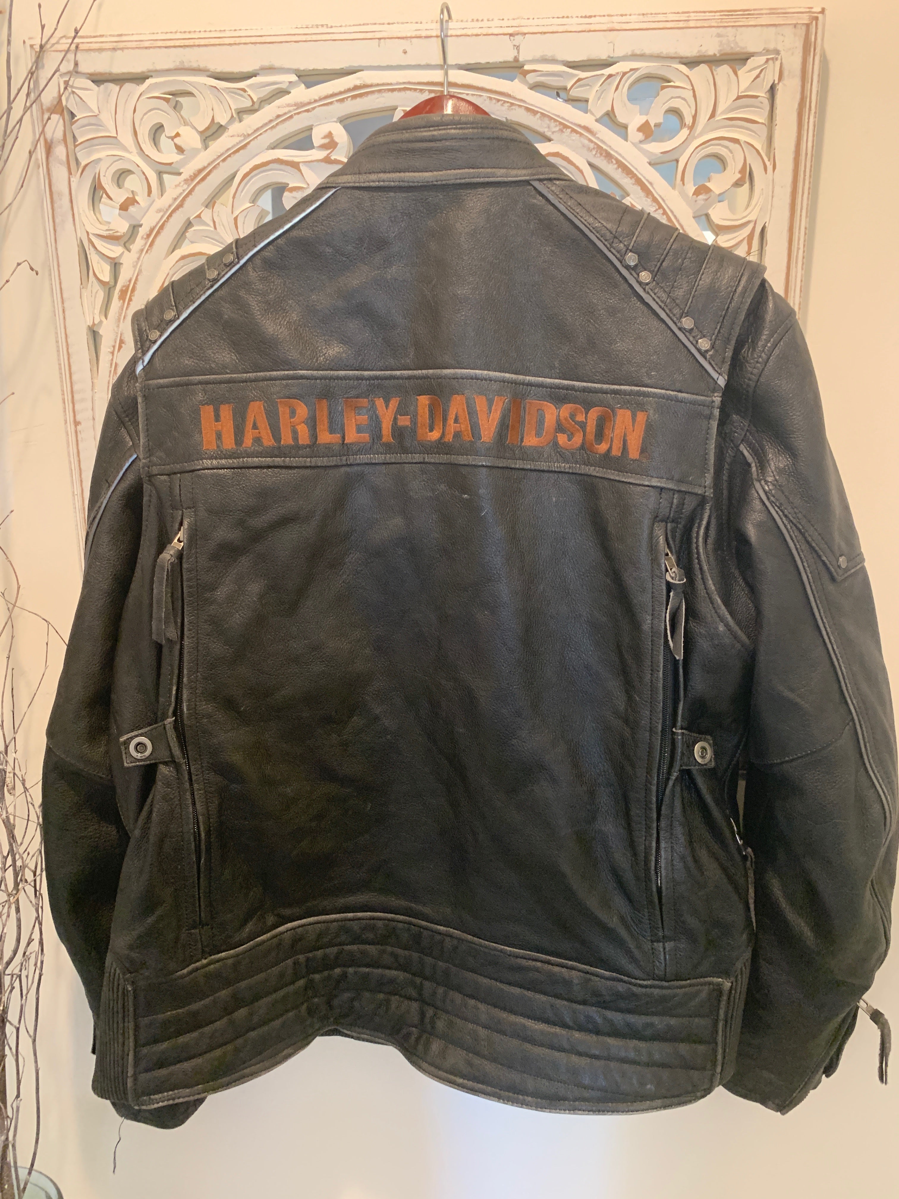 Harley Davidson Mens MAGNUM Triple Vent Black Leather Jacket L XL XLT ...