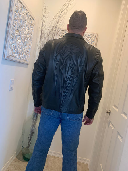 Harley Davidson Men’s METAL WARRIOR Leather Jacket 97182-10VM XL Black Tribal