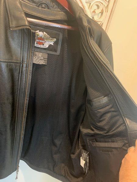 Harley Davidson Men’s METAL WARRIOR Leather Jacket 97182-10VM XL Black Tribal