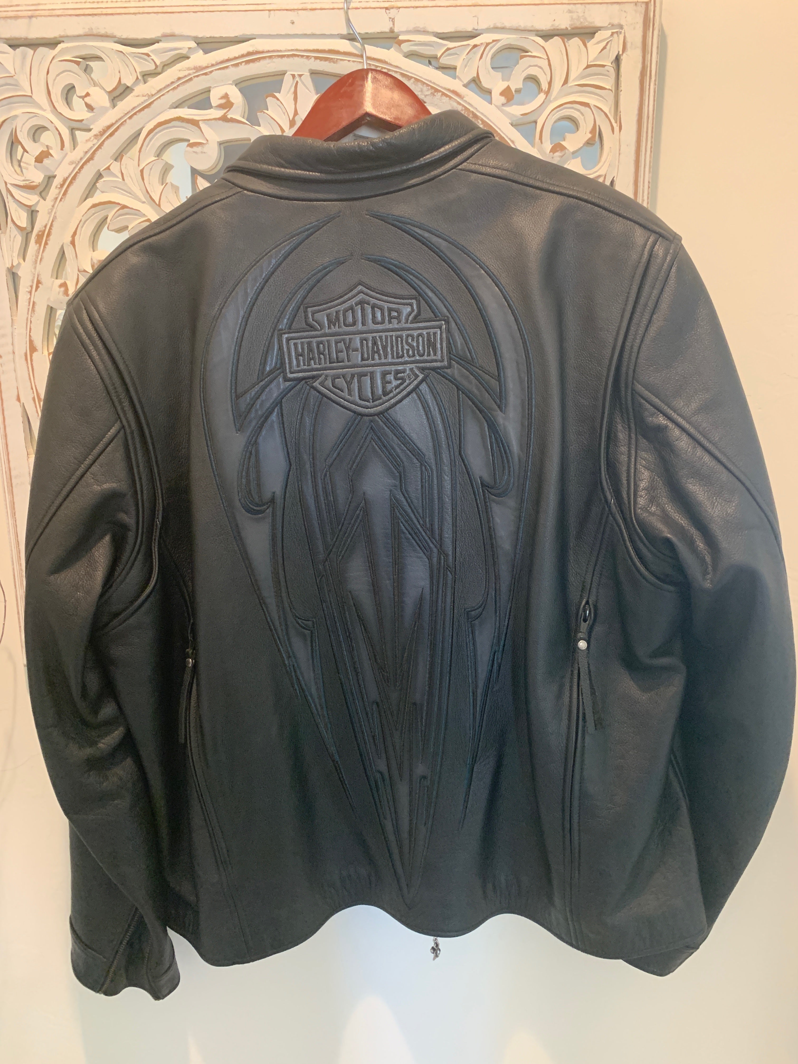 Harley Davidson Men’s METAL WARRIOR Leather Jacket 97182-10VM XL Black  Tribal