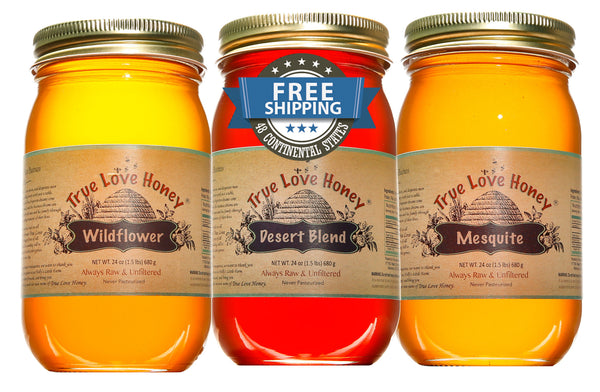 SUMMER 3 PACK (pint jars) Desert Blend, Wildflower, and Mesquite Honey [4.5 pounds of honey]